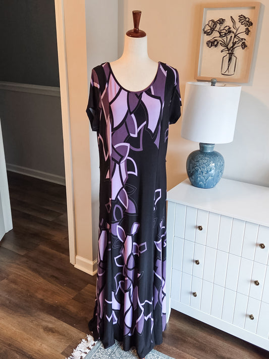 Purple Black Print Maxi Dress L