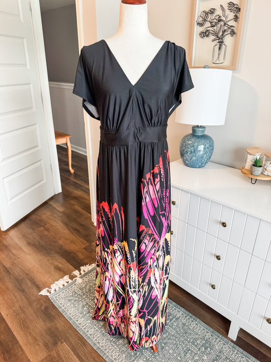 Black Multi Color Maxi Dress 1X