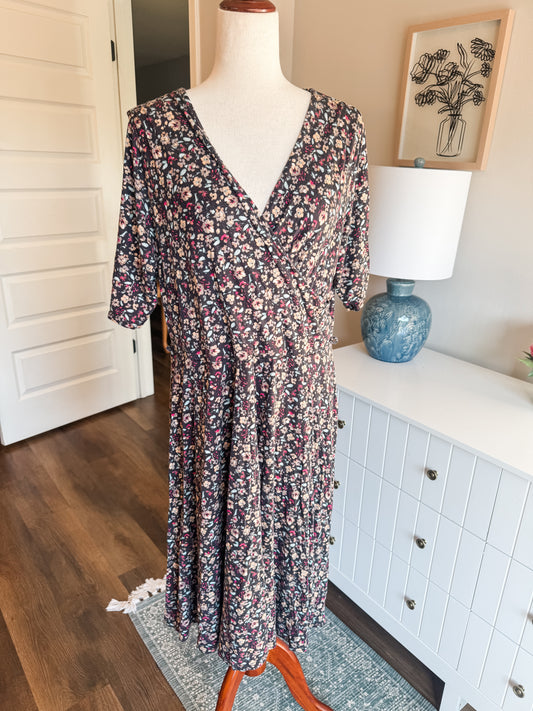 V Neck Floral Dress XL