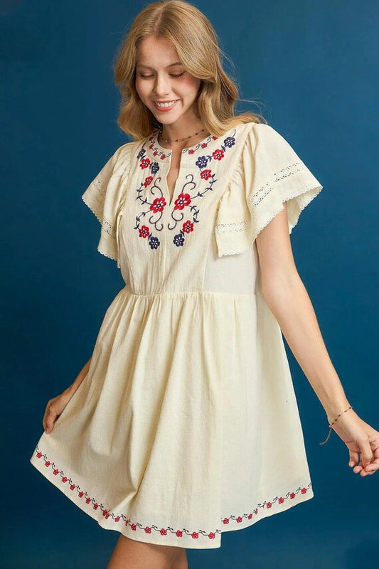 NEW Cream Embroidered Dress M