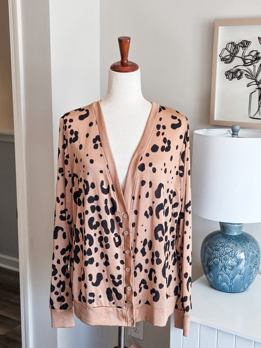 Tan Animal Print Cardigan L