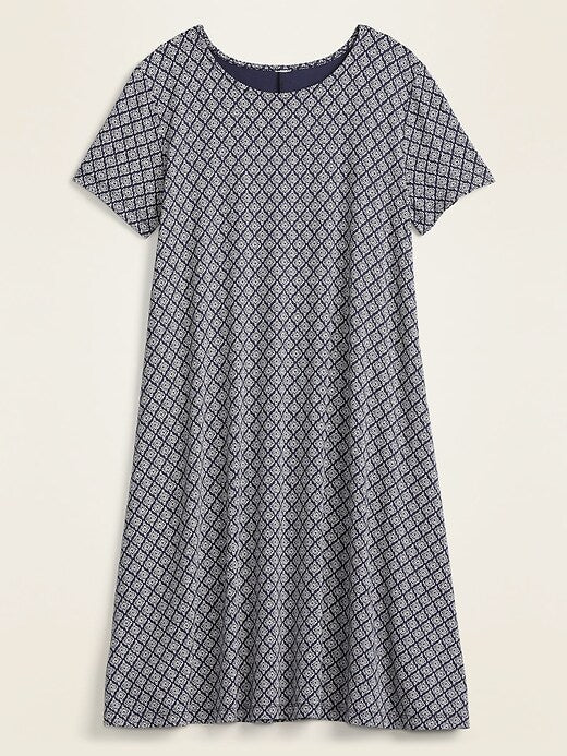 Navy Tan Print Dress M
