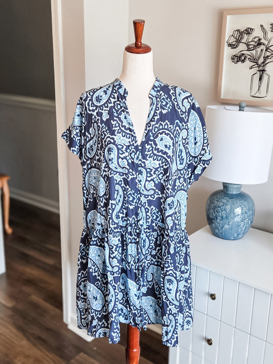 Blue Gray Print Dress M