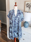 Blue Gray Print Dress M