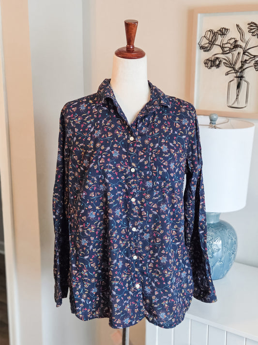 Navy Floral Cotton Button Up L