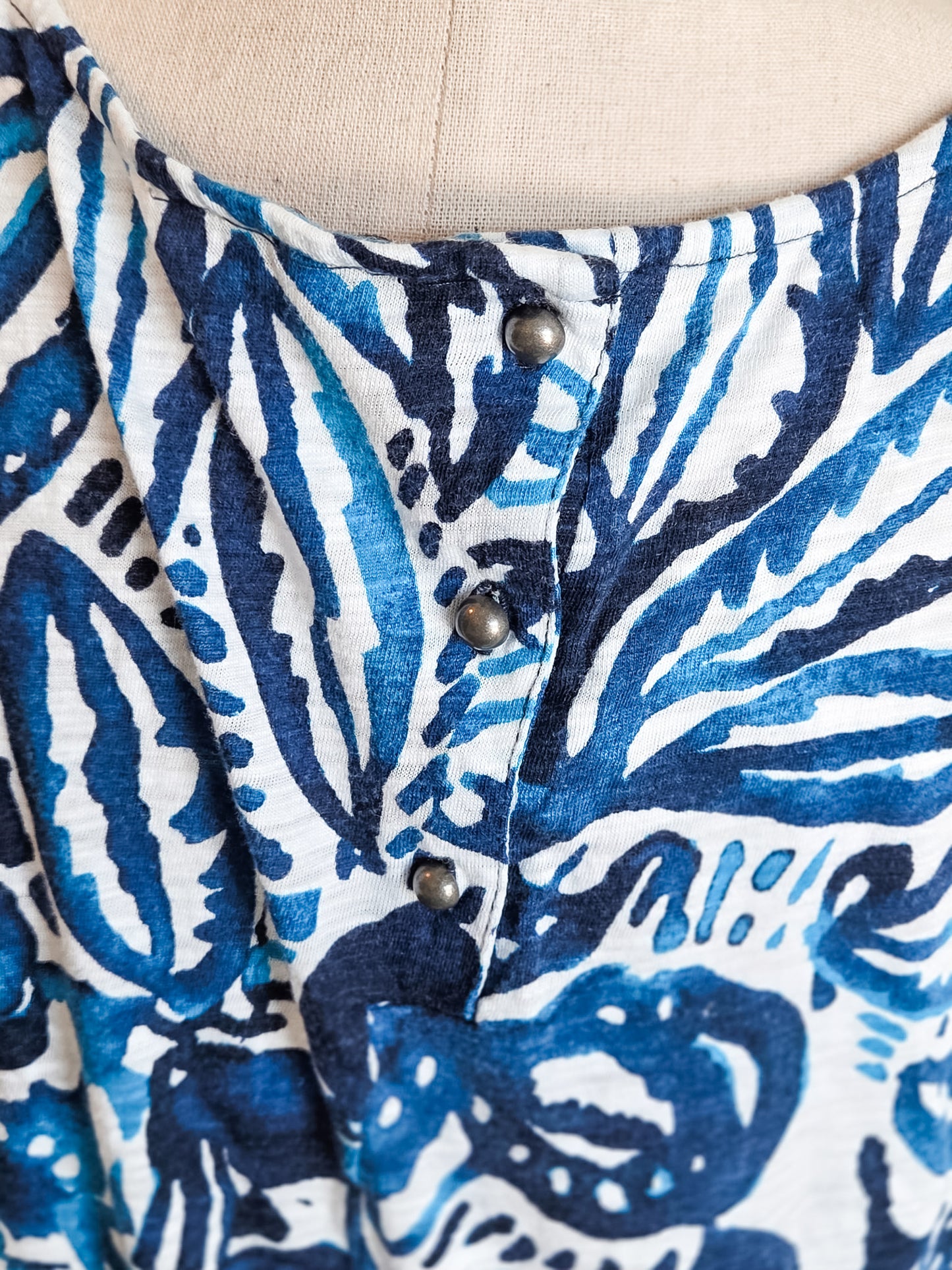Blue White Floral Dress L