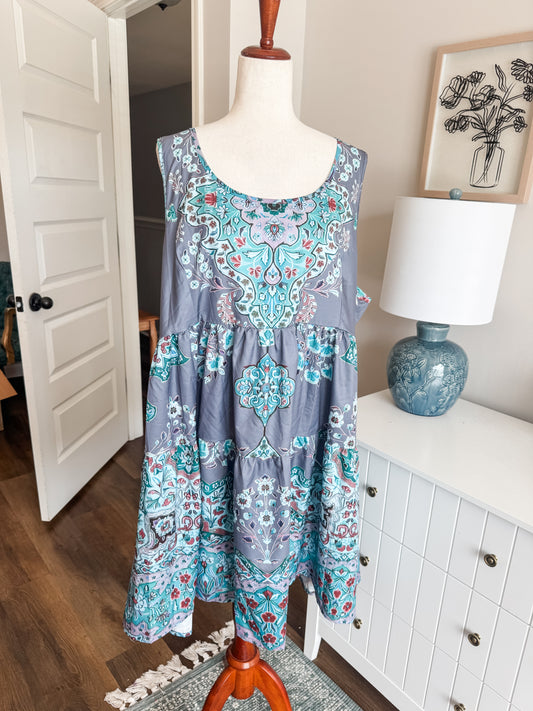 Gray Print Dress 2-3X