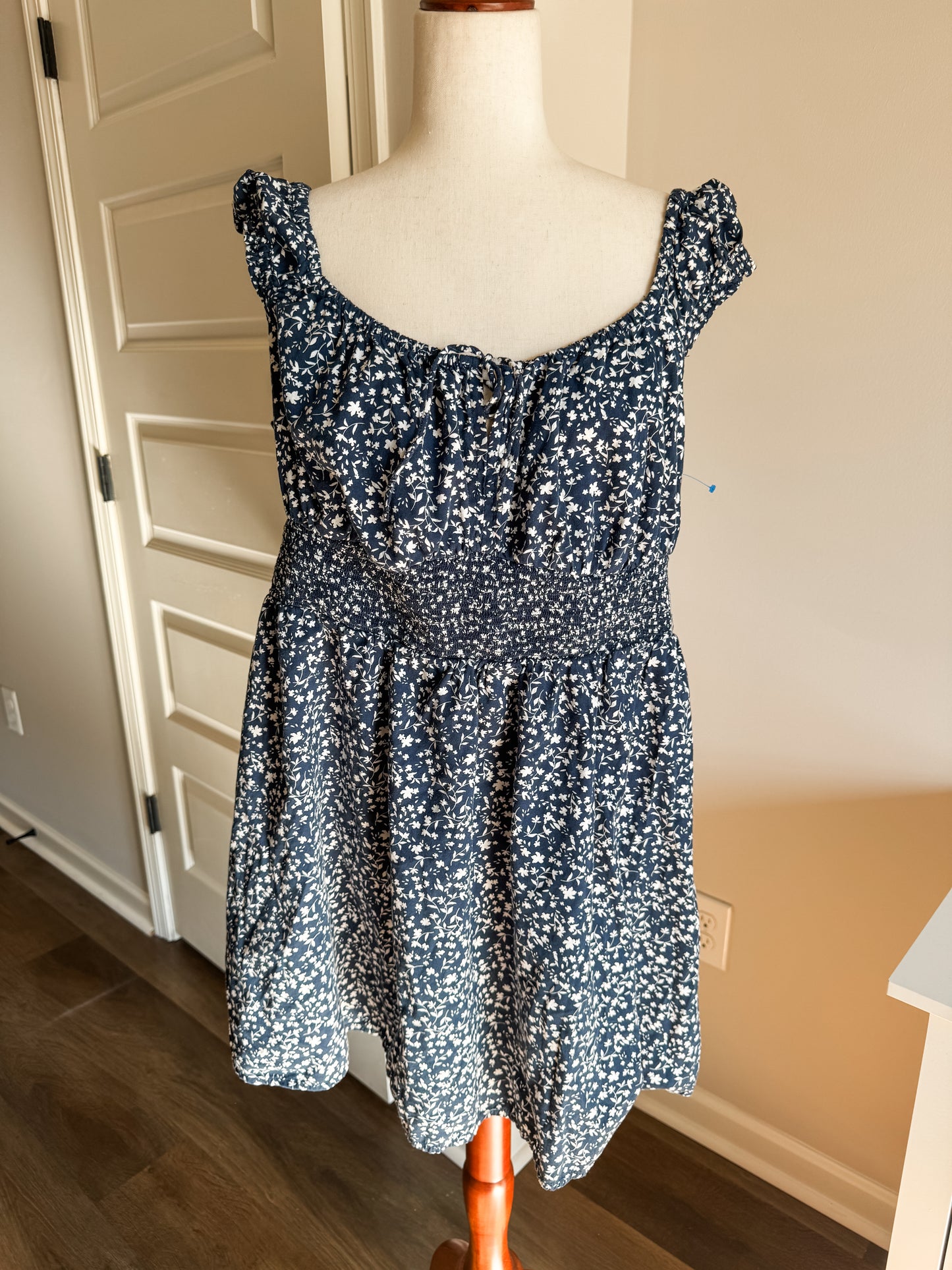 Navy White Floral Tunic/Dress XL