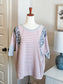 Pink Gray Striped Floral Top S