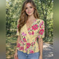 Yellow Floral V Neck Top L