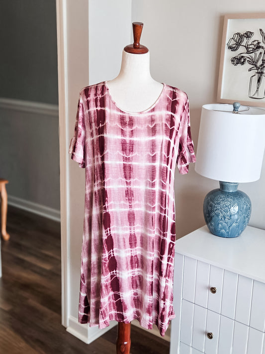 Pink Maroon Tie Dye Dress L