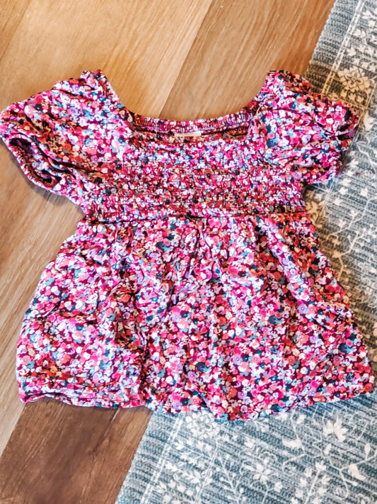 Pink Smocked Floral Top Youth XS