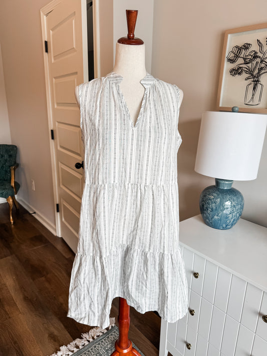 Gray White Cotton Striped Dress M