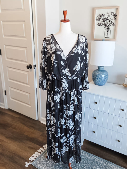 Black Gray Floral Maxi Dress 18W