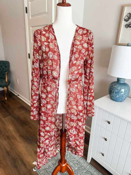 Orange Floral Kimono M