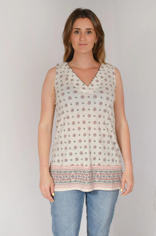 Tan Gray Red Print Tank XL