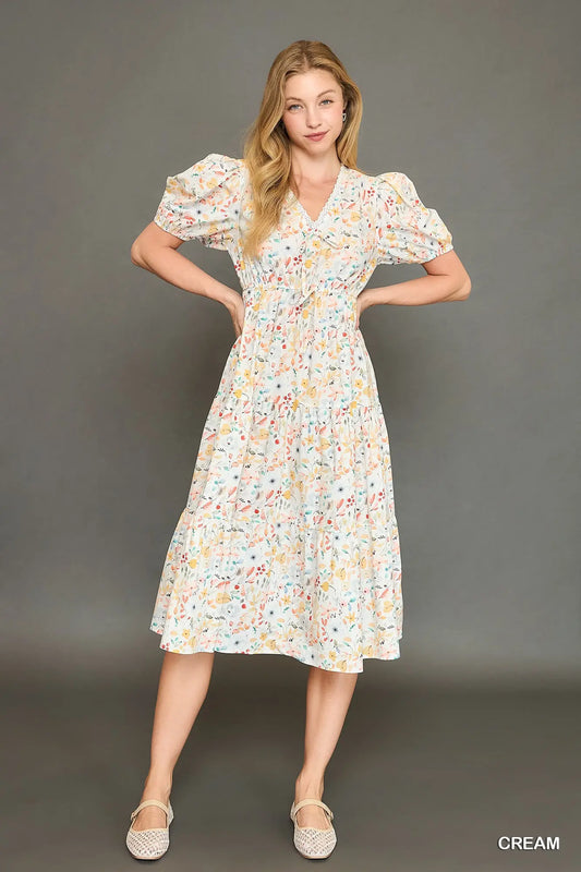NEW Cream Multi Color Floral Dress