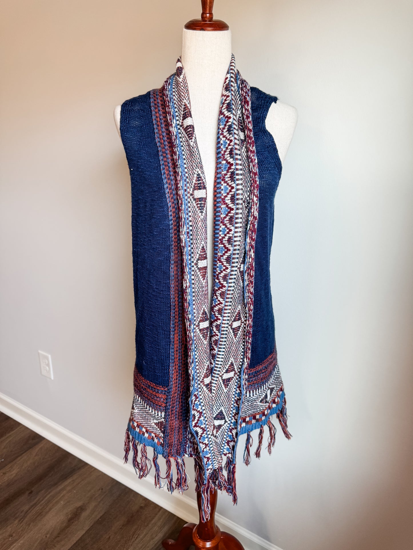 Navy Multi Color Aztec Vest S