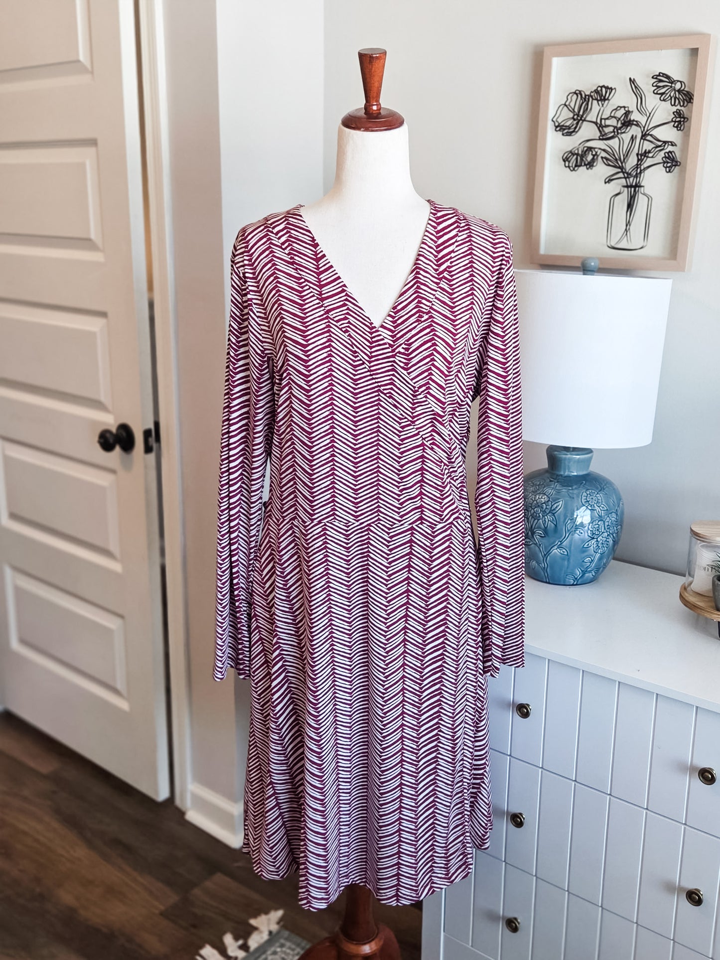 Burgundy White Wrap Dress XL