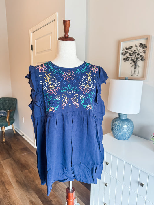 NEW Navy Embroidered Top S