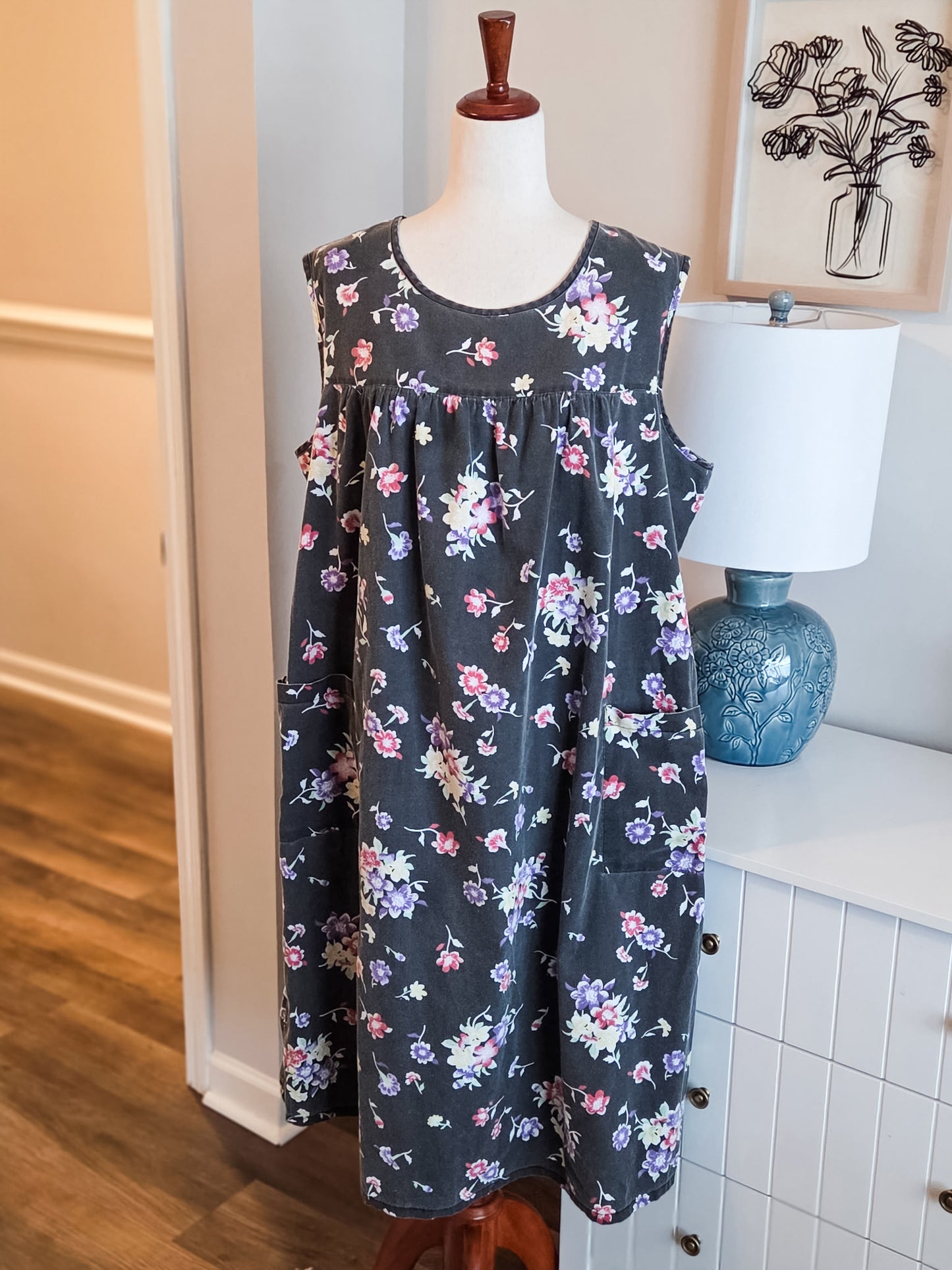 Gray Vintage Floral Dress 1X