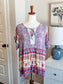 Blue Red Tan Floral Top XXL