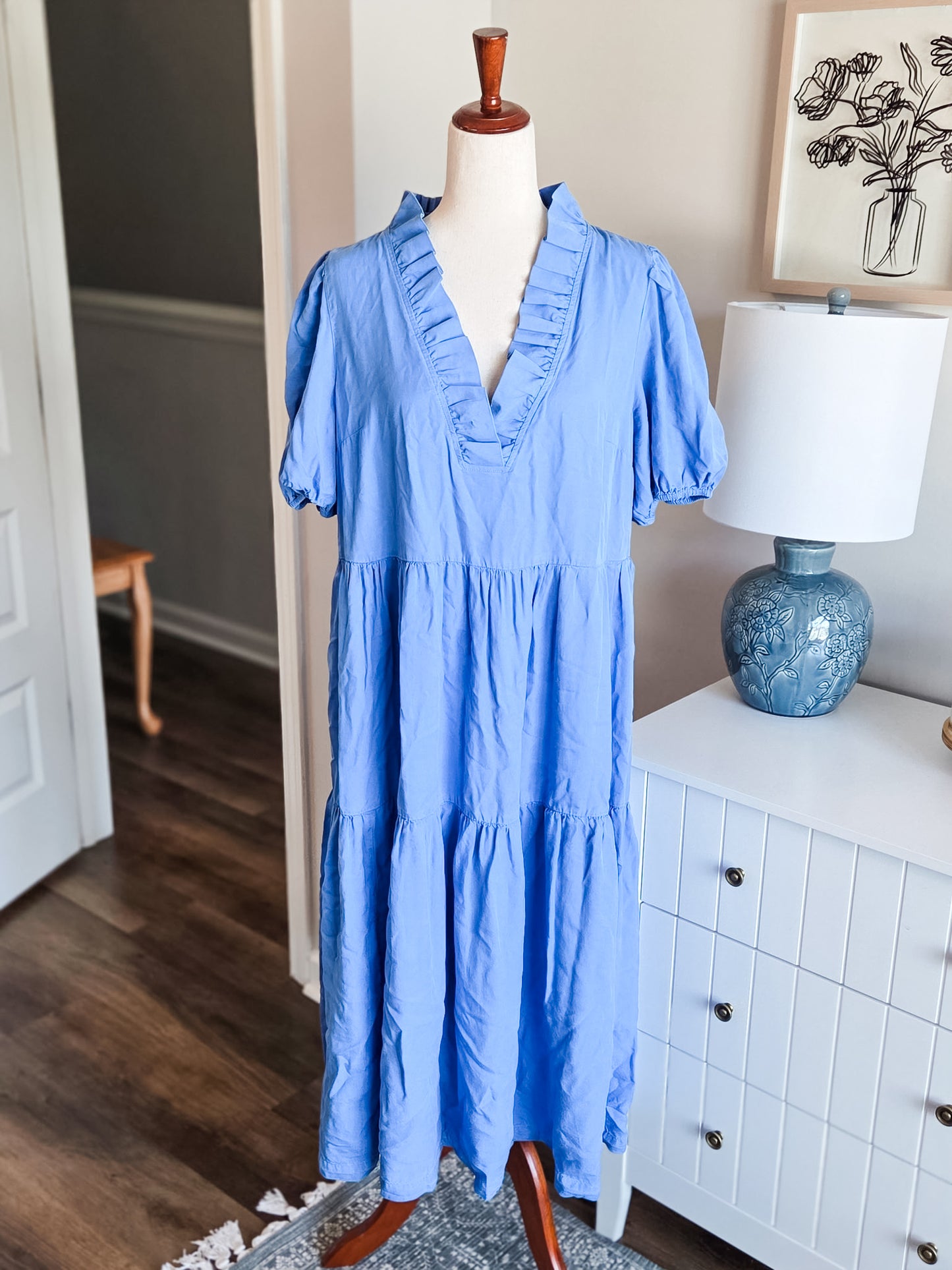 Blue Tiered Midi Dress XL