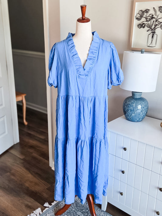 Blue Tiered Midi Dress XL