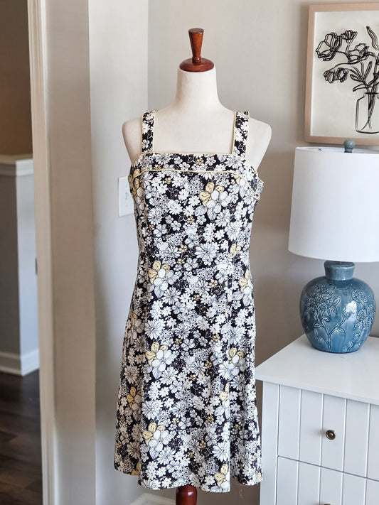 Black Yellow Floral A Line Dress 6