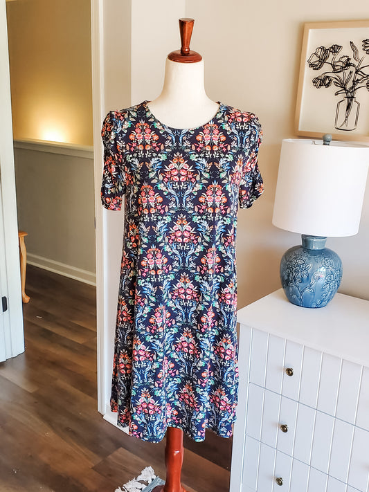 Navy Floral Dress M