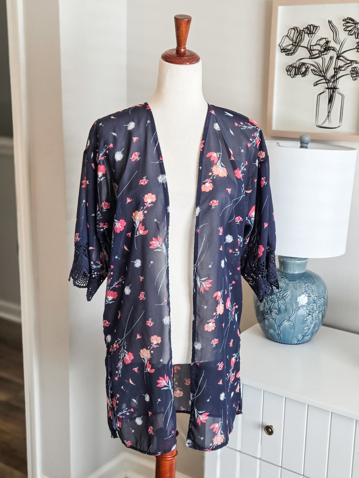 Navy Floral Kimono XS