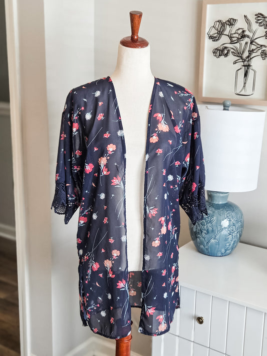 Navy Floral Kimono XS