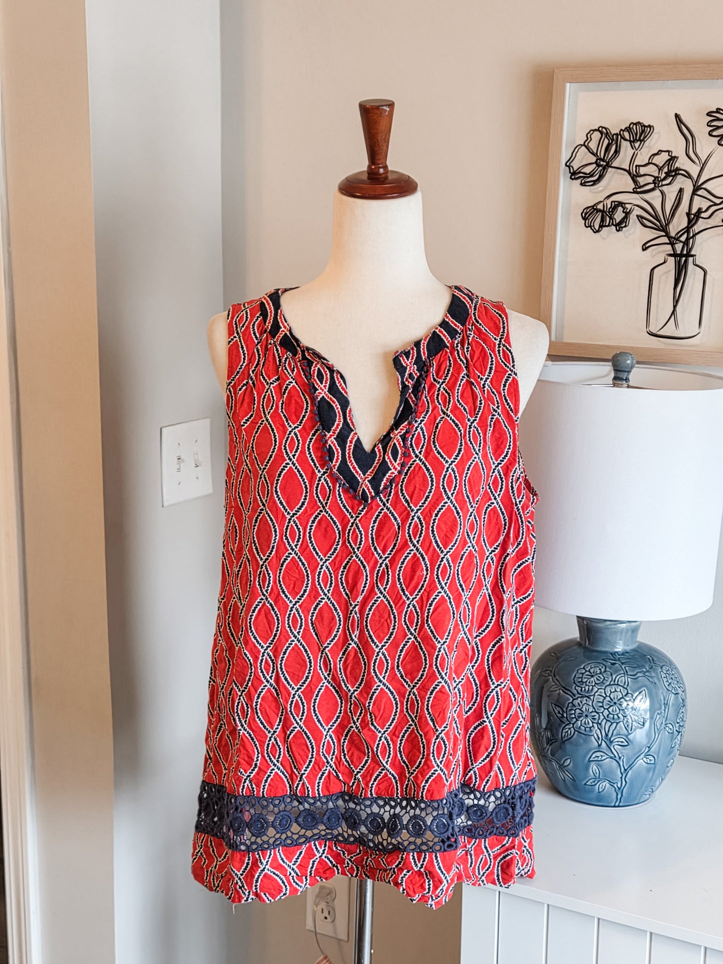Red Navy Print Tank XL