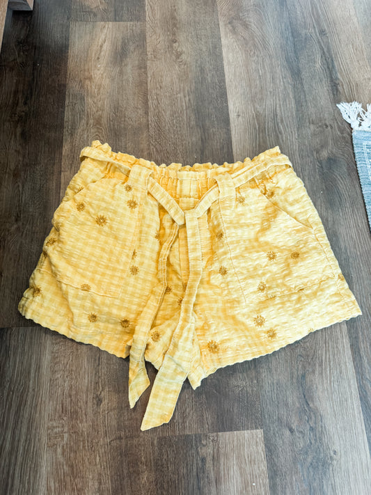 Yellow Checked Embroidered Shorts L