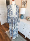 Navy Cream Print Maxi Dress L/XL