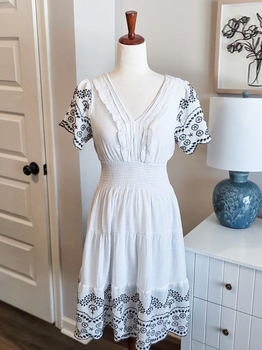 White Embroidered Dress S