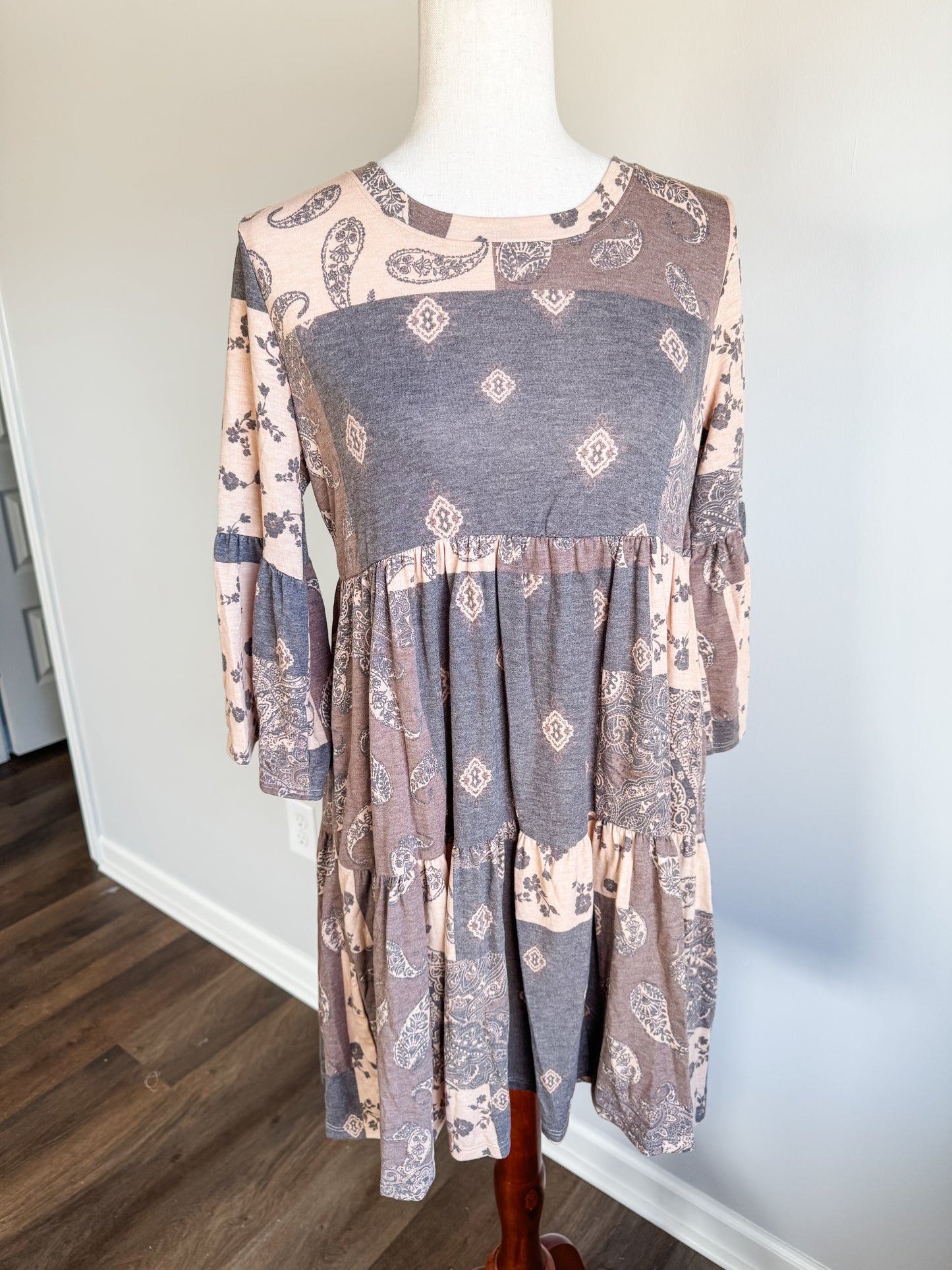 Gray Brown Paisley Print Dress M