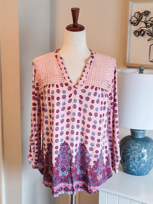 Peach Purple Paisley Top M