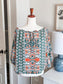 Green Blue Orange Print Top XL