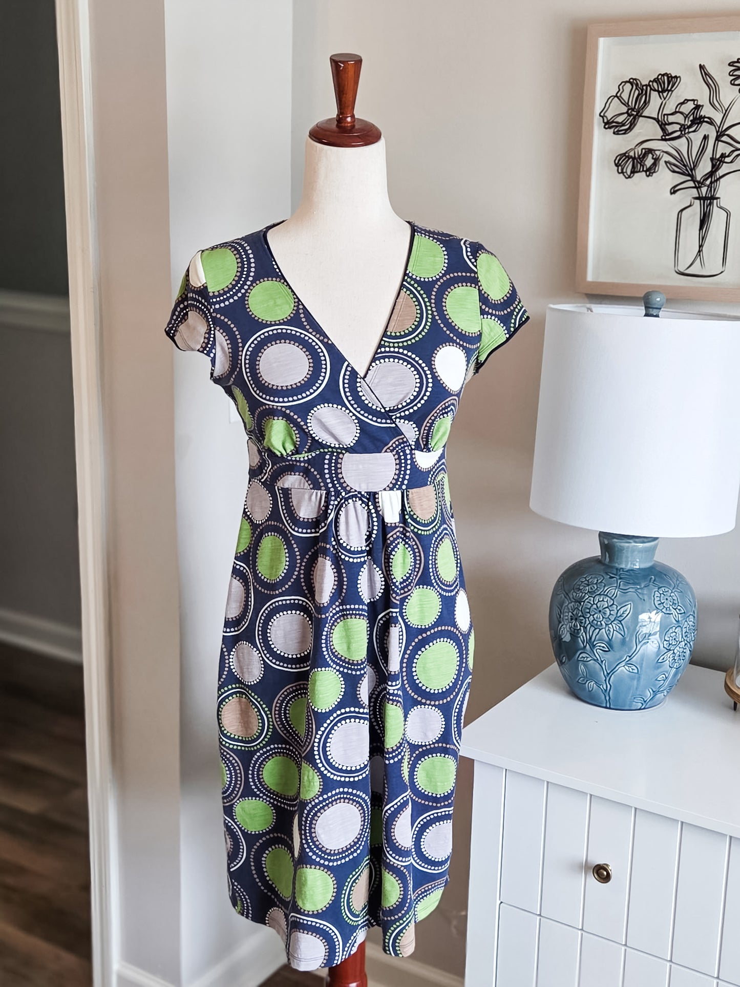Navy Purple Green Print Dress 4P
