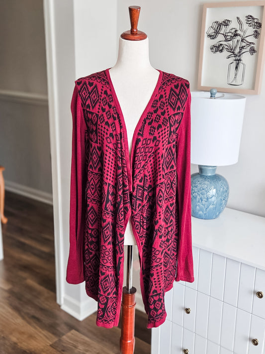 Maroon Black Aztec Print Cardigan XXL
