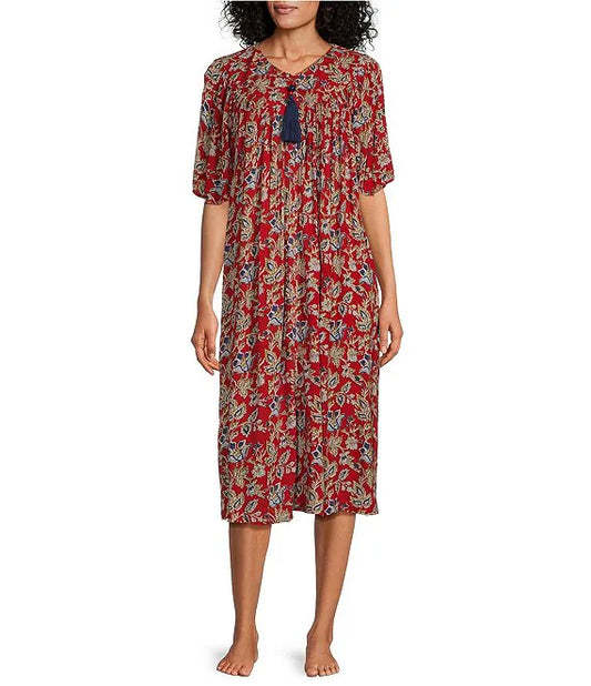 Red Blue Floral Dress M