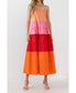 Peach Pink Red Tiered Dress S