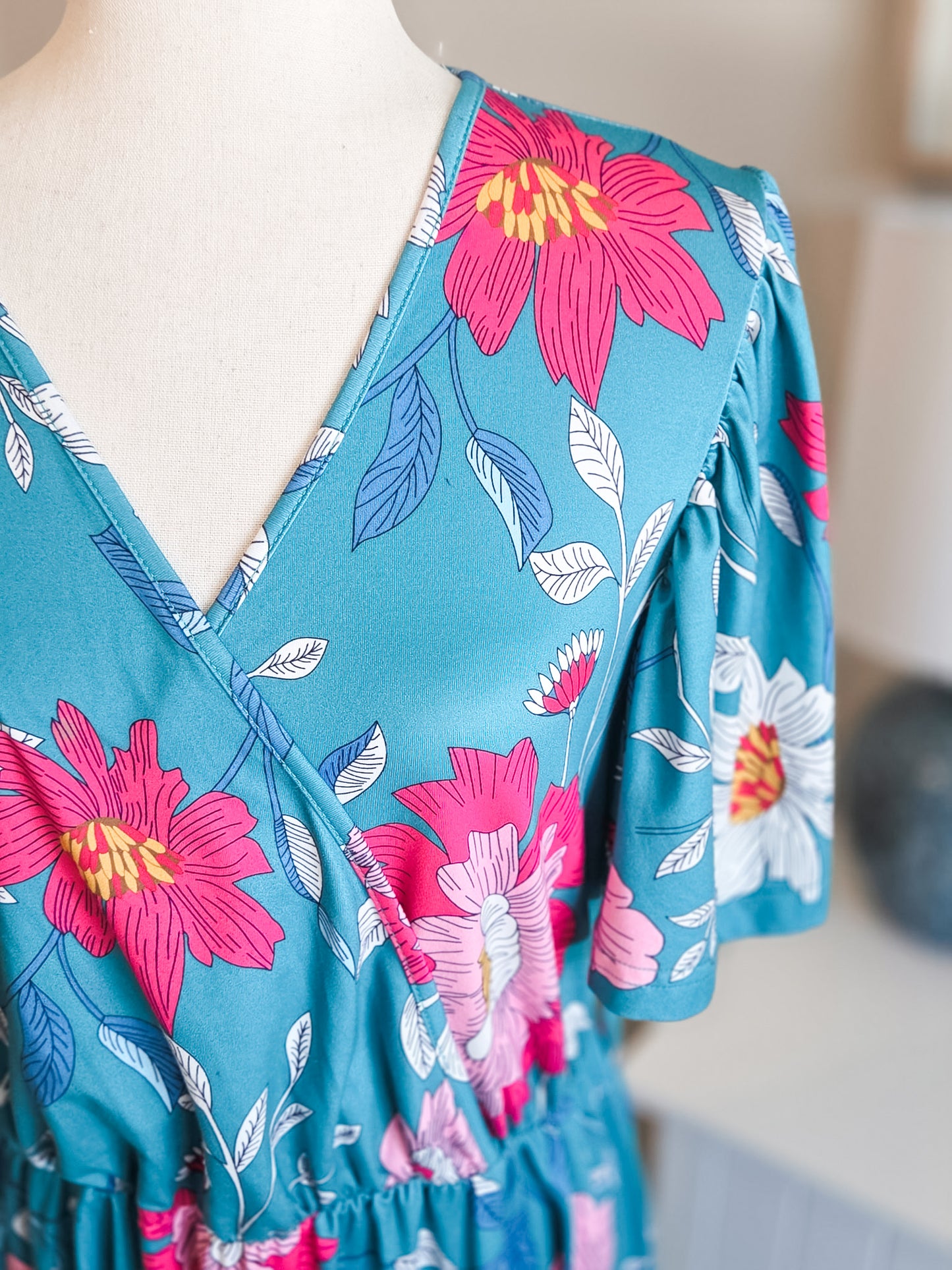 Teal Floral Maxi Dress XL
