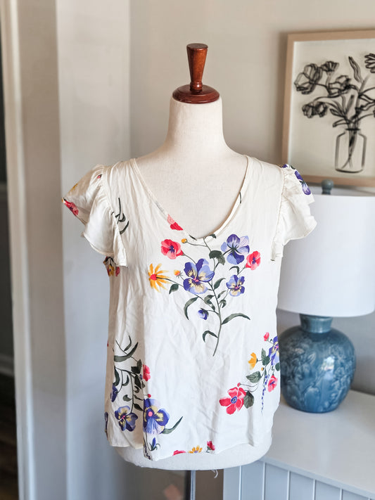 Cream Floral Top S