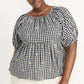 Black Gingham Embroidered Top M