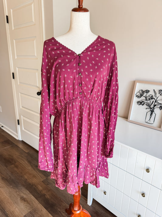 Maroon White Print Dress XL