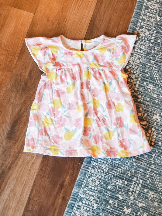 Pink Yellow Floral Top 4T