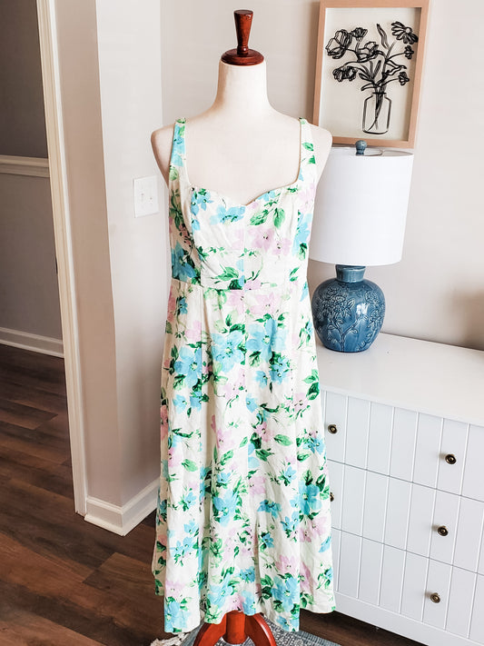 Cream Floral Dress M