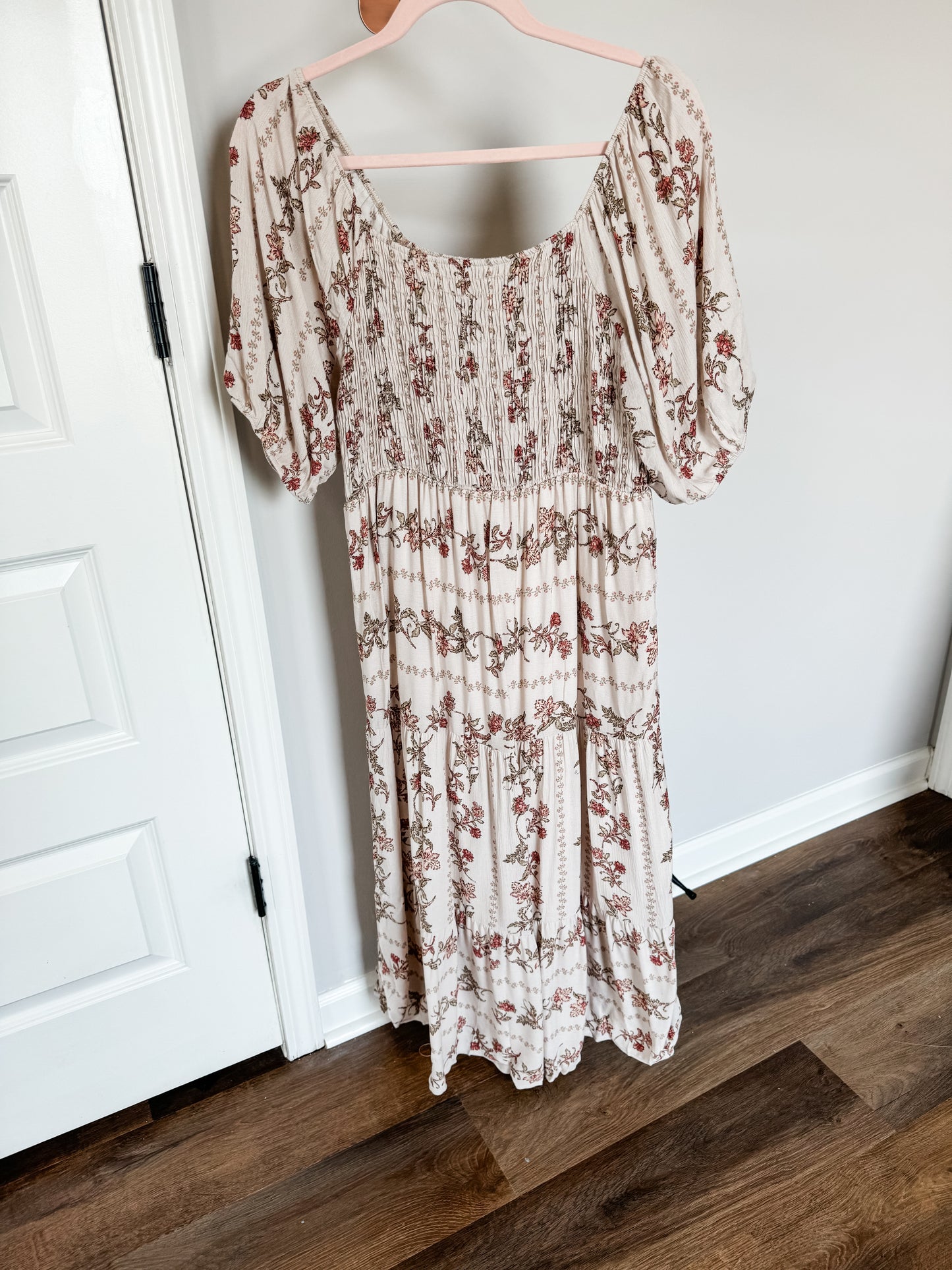 Tan Floral Smocked Dress